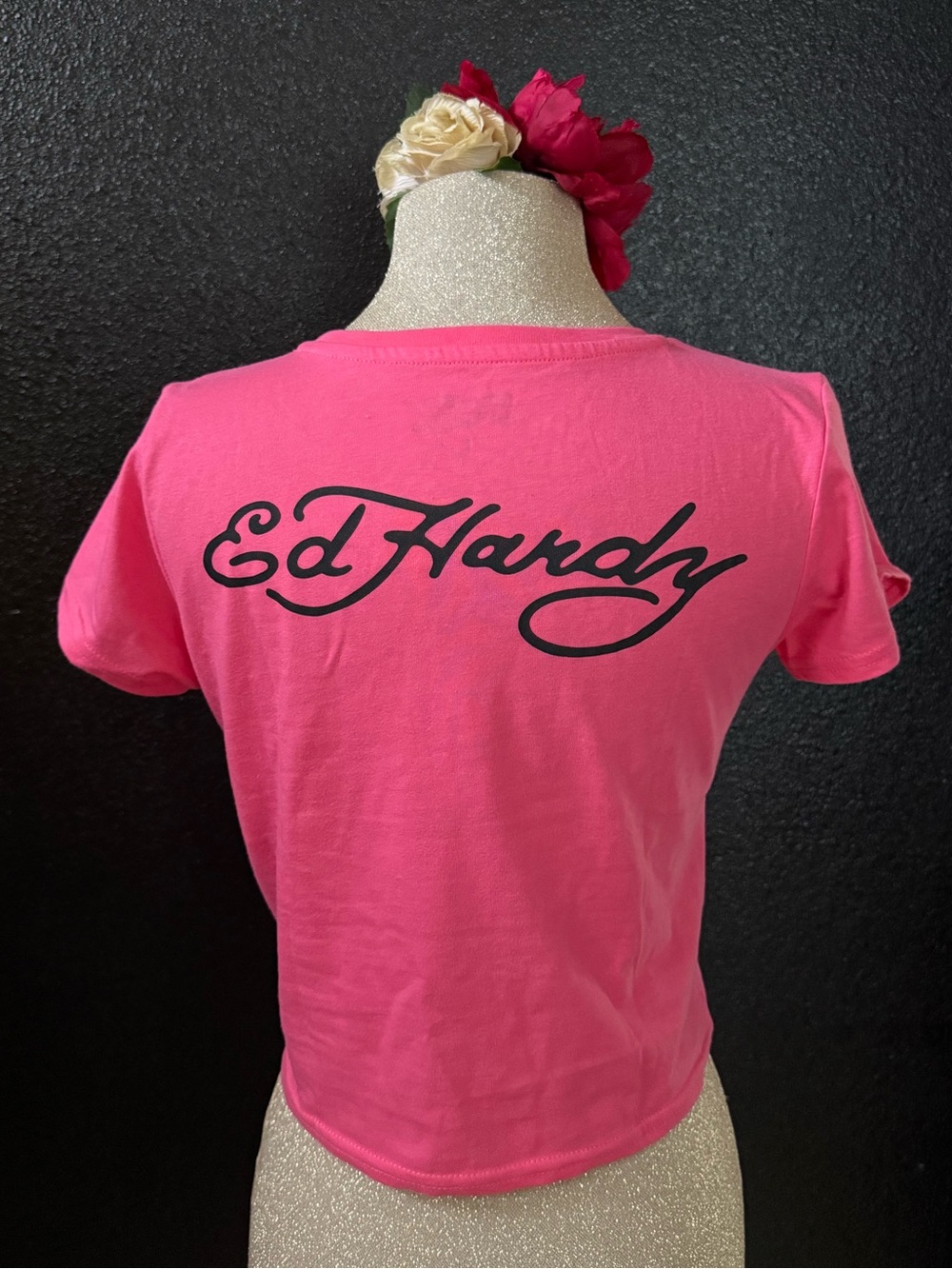 Ed Hardy Hot Pink Short Sleeve Tee with Tiger Graphic - Picture 3 of 4